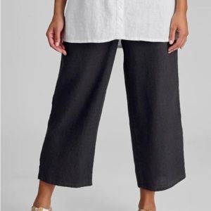 FLAX new 100% Linen Kate Pant black size large pull on elastic crop ankle